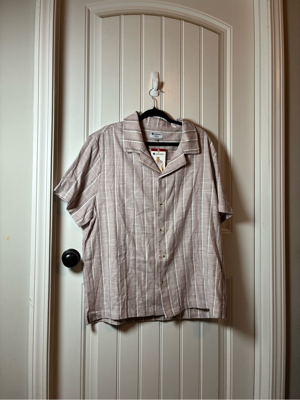 Sperry Mauve and White Vertical Stripe Short-Sleeve Button-Down